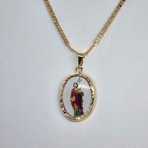 Brand New  Brazilian 18k Gold Filled San Jude Tadeo Necklace